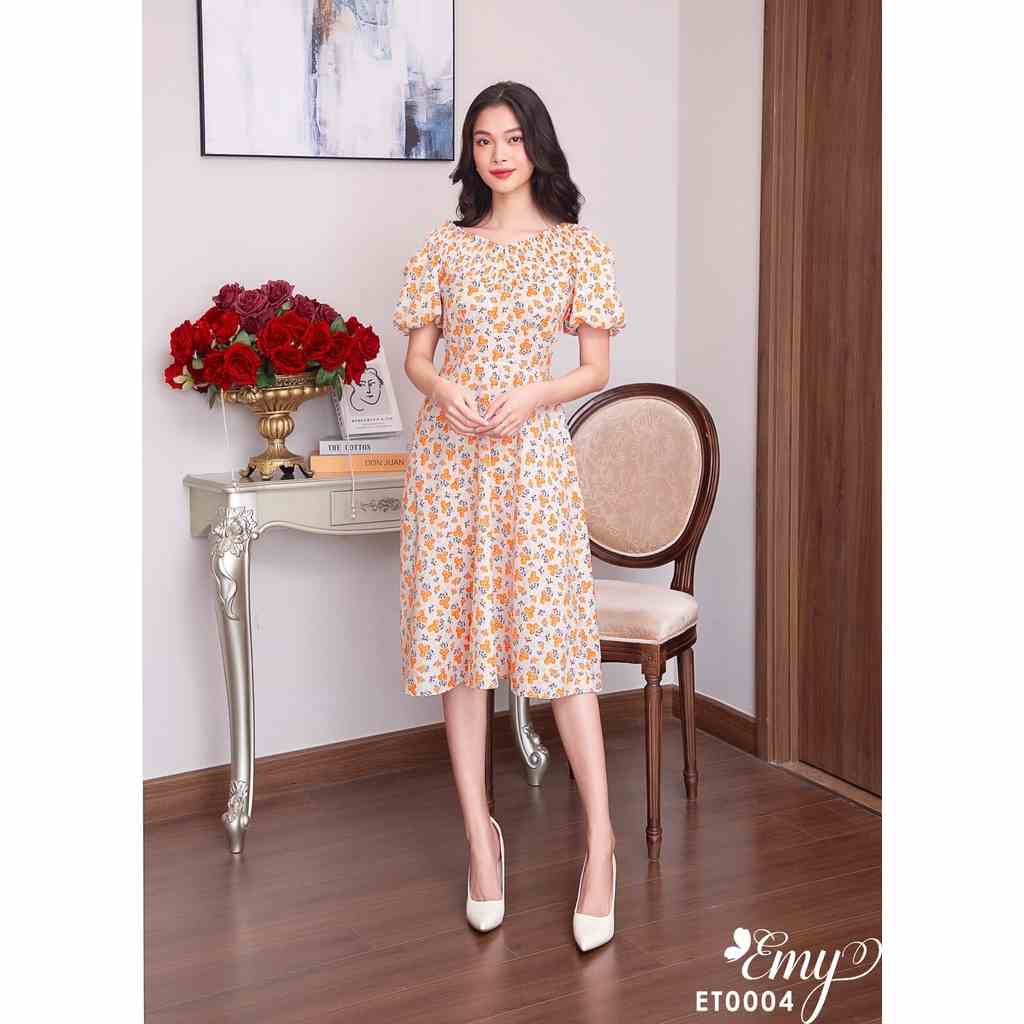 Đầm EMY ET0004 Xoè Tay Phồng Lụa Bảo Anh