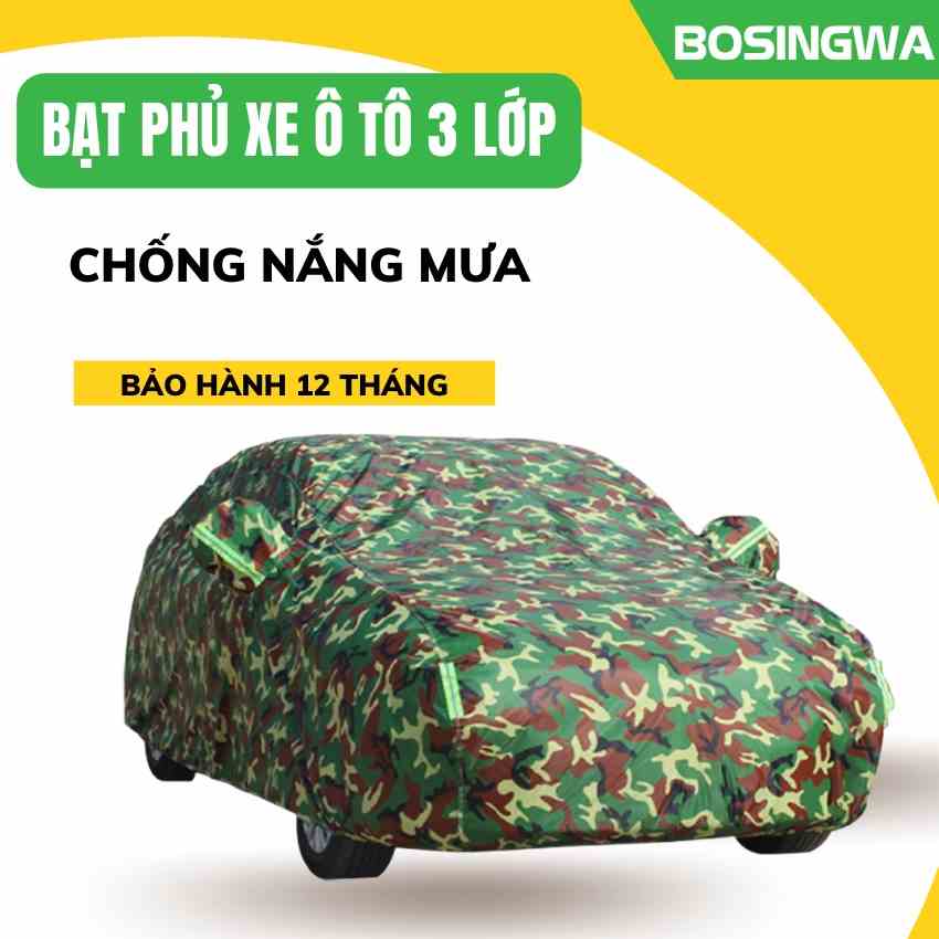 Bạt phủ ô tô Cao Cấp KAW - Bạt Trùm Xe Hơi 3 Lớp Tráng Nhôm Bọc Lớp Nỉ Trong Chống Xước, Chống Nắng, Chống Mưa