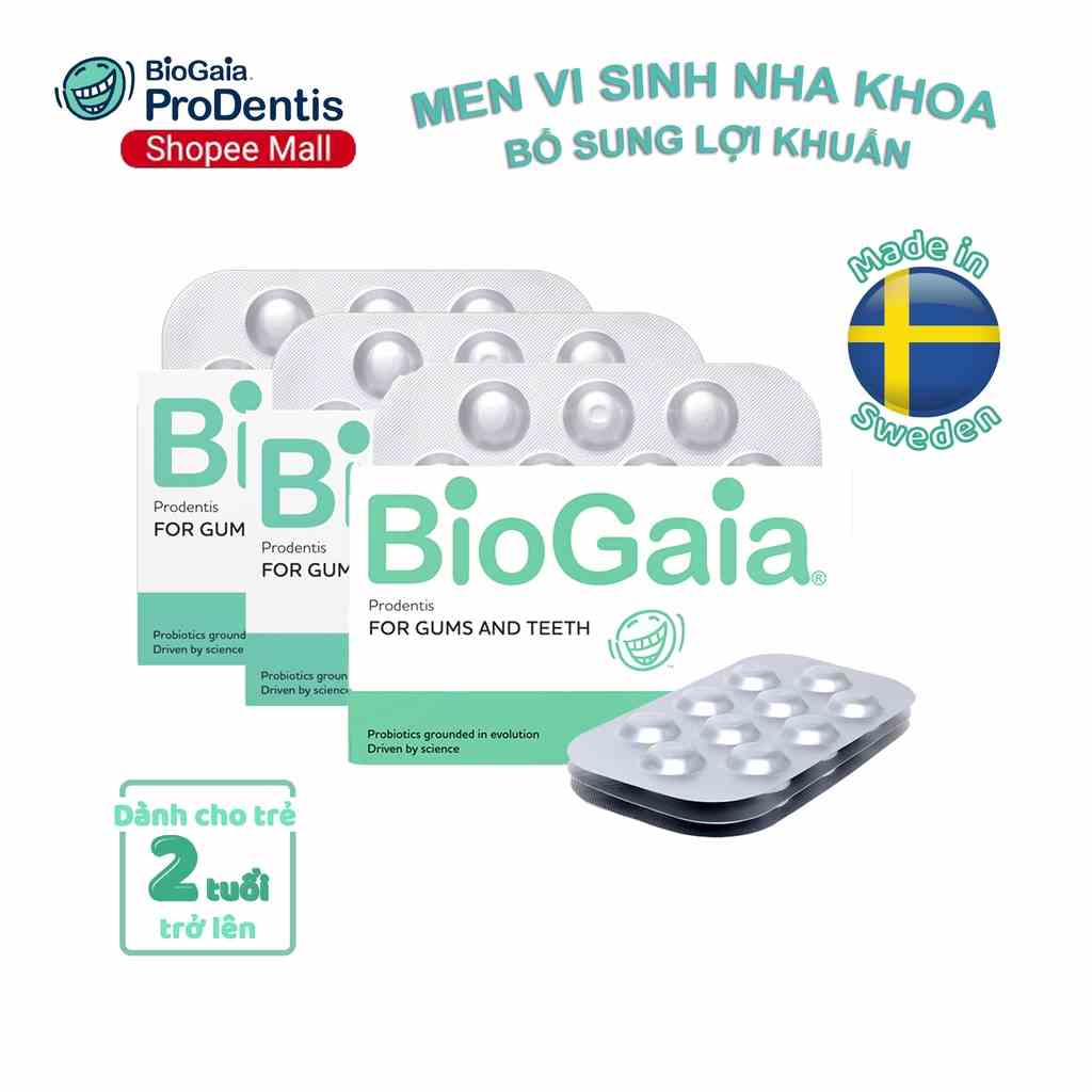 Combo 3 hộp viên ngậm men vi sinh nha khoa BioGaia ProDentis thơm răng miệng loại bỏ vi khuẩn mảng bám Thụy Điển