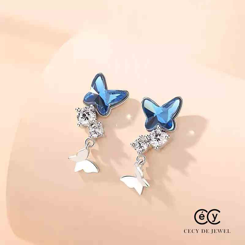 [Mã BMLTB200 giảm đến 100K đơn 499K] Khuyên tai bạc ý 925 pha lê Swarovski Blue butterfly CECY K3131