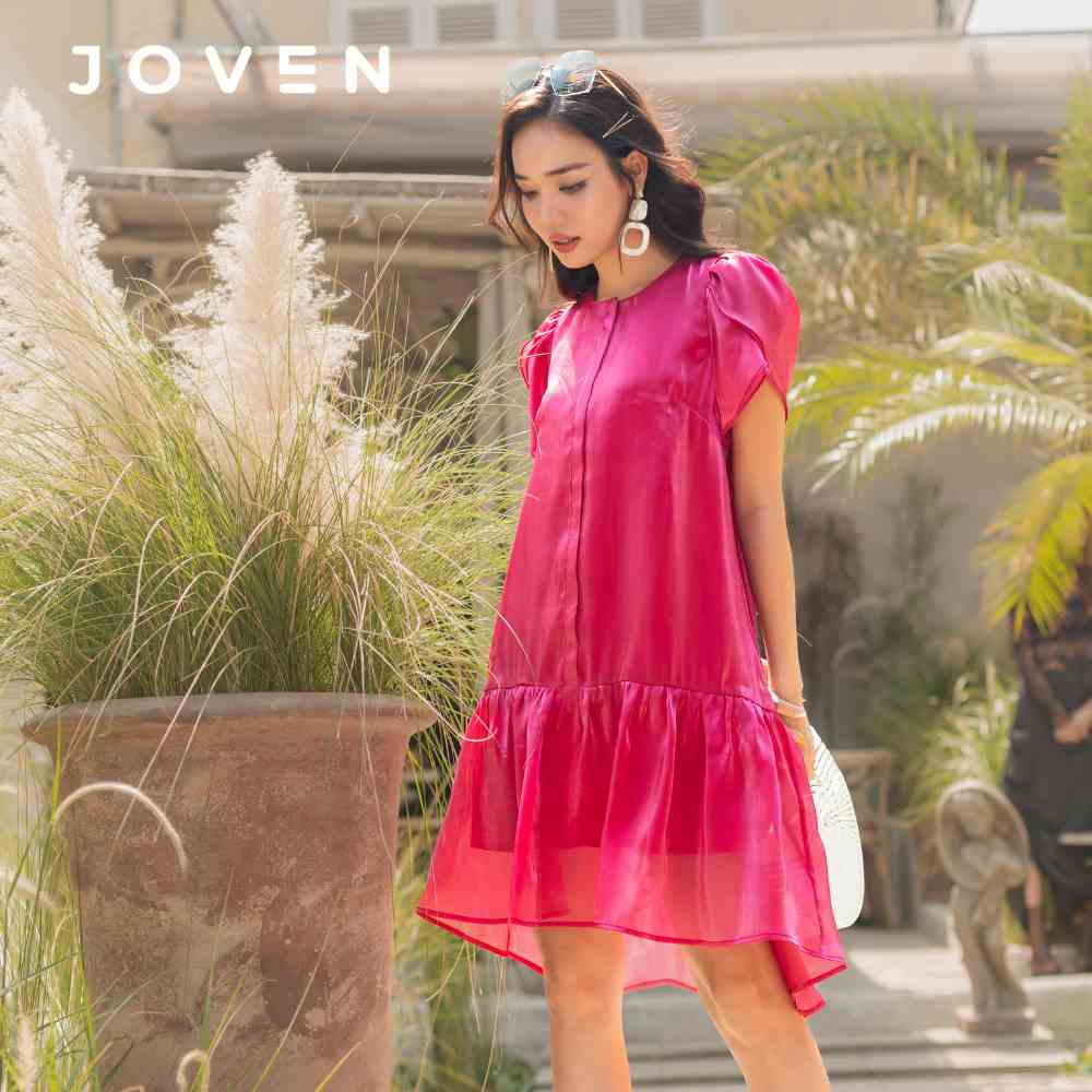 Váy maxi tay bồng chất liệu vải organza, đầm xoè đuôi cá Joven đi chơi, đi du lịch