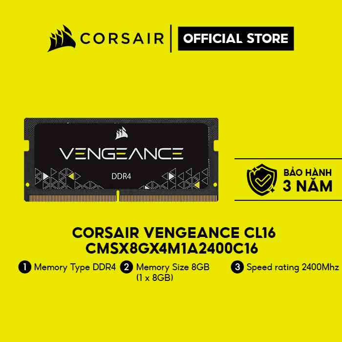 Bộ nhớ trong Corsair cho laptop DDR4 2400MHz 8GB 1x260 SODIMM, CL16/CMSX8GX4M1A2400C16