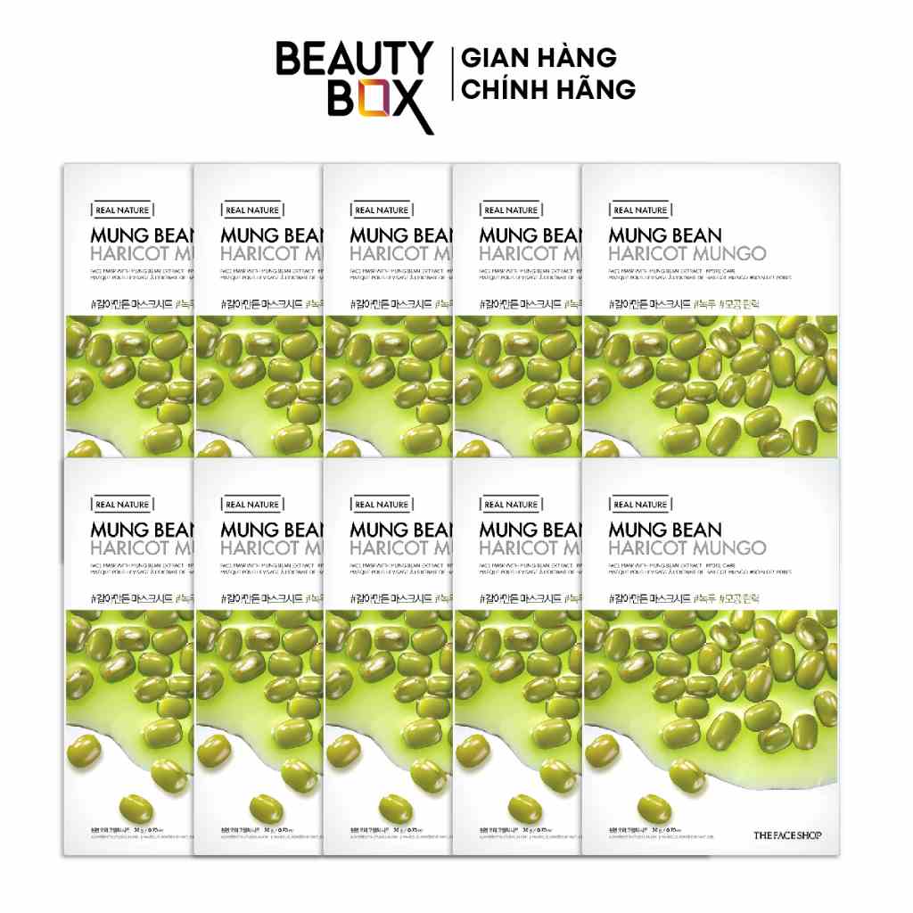 Combo 10 Mặt Nạ Giấy Cung Cấp Ẩm Tối Ưu THE FACE SHOP Real Nature Mung Bean Face Mask 20g