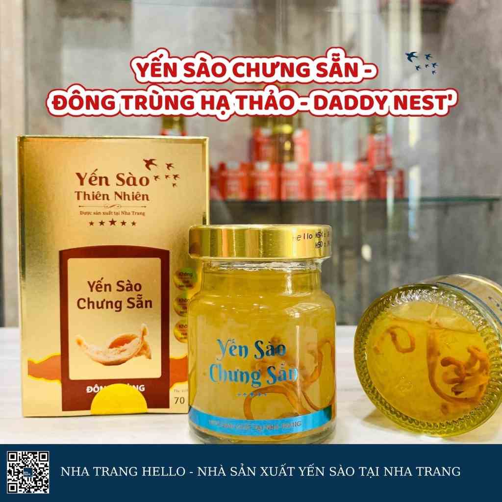 Yến sào Đông trùng hạ thảo 30% tổ yến sản xuất tại Nha Trang hũ 70ml đầy đủ giấy tờ chúng nhân ATVSTP