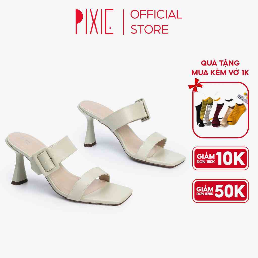 Guốc Cao Gót 8cm Hai Quai Phối Khóa H124 Pixie