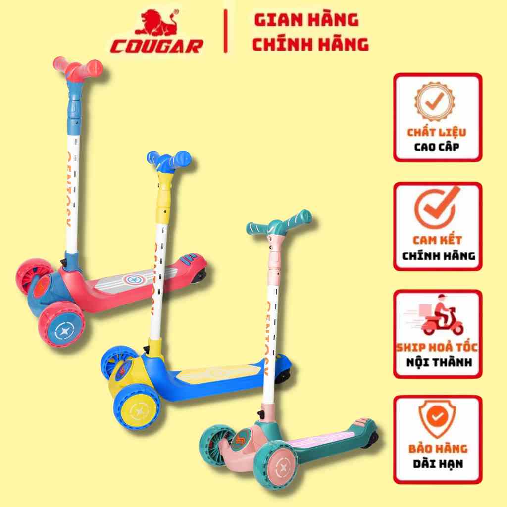 Xe Trượt Scooter Cougar Centosy 760 Chính Hãng Dành Cho Trẻ Em, Có Bánh Phát Sáng, Điều Chỉnh Được Chiều Cao