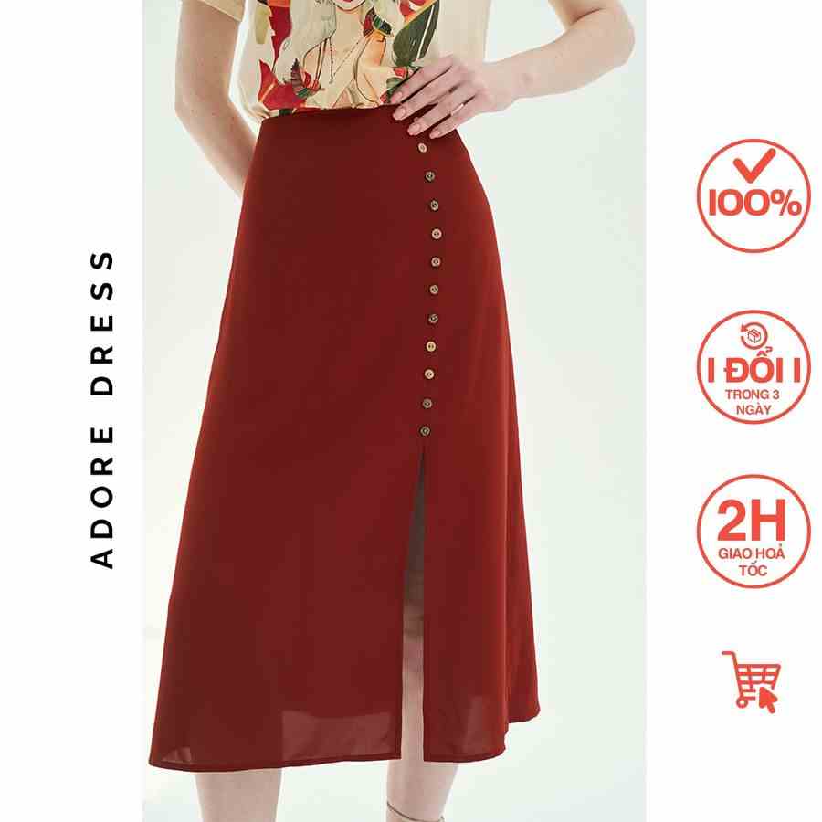 Chân váy Midi Skirts Tuytsy trơn Cam cháy và đen  khuy Sườn 313SK2015 ADORE DRESS