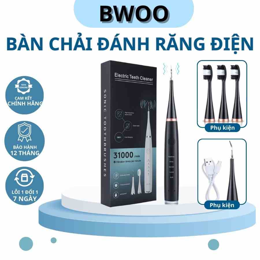 Bàn Chải Đánh Răng Điện BWOO Đa Năng 6 Trong1,Bộ Dụng Cụ Vệ Sinh Răng Miệng Có Đầu Cạo Vôi Răng,Sạc USB 5 Mức Điều Chỉnh