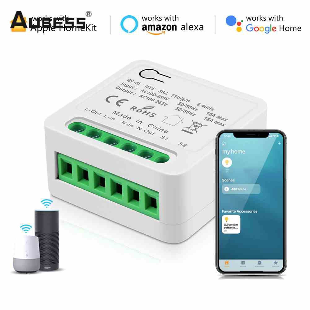 Aubess 16a Thông Minh Wifi Công Tắc Điều Khiển 2 Chiều Mini Thông Minh Cầu Dao Siri Điều Khiển Bằng Giọng Nói Làm Việc Với Alexa Google Home