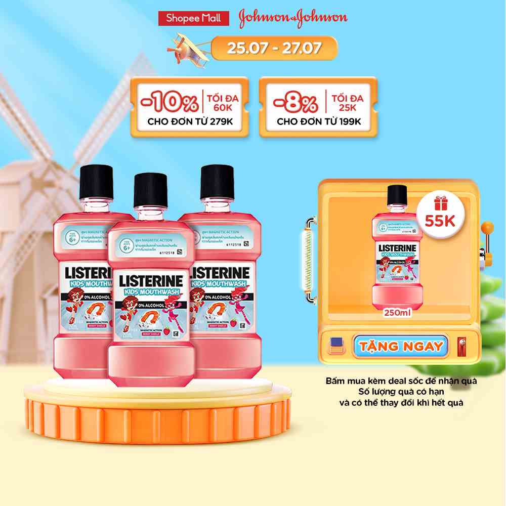 Bộ 3 chai Nước Súc Miệng Listerine Kids Mouthwash Dành Riêng Cho Trẻ Trên 6 Tuổi 250mlx3 - 540023585