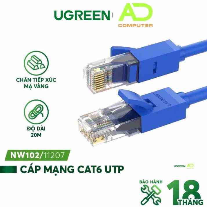 [Mã BMLTB35 giảm đến 35K đơn 99K] Dây mạng bấm sẵn 2 đầu Cat6 UTP Patch Cords UGREEN NW102 (xanh da trời)