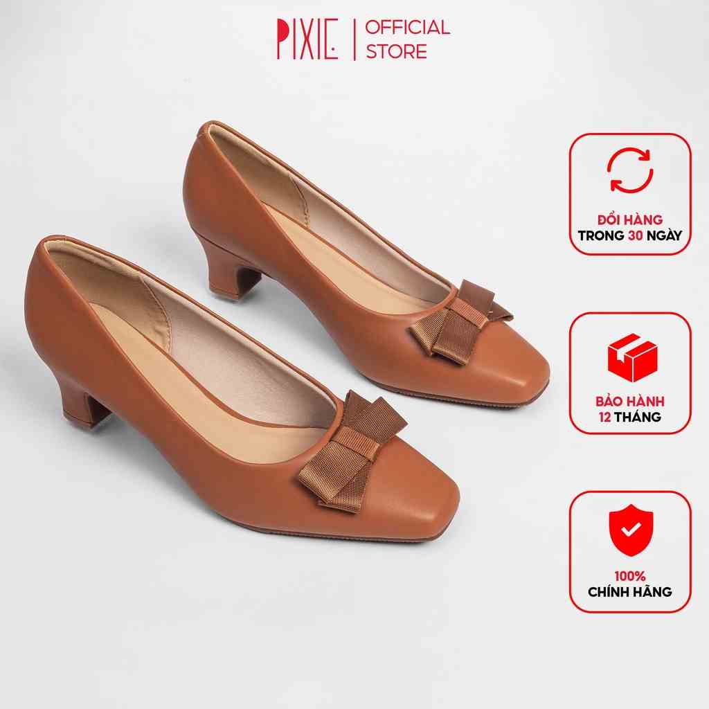 Giày Cao Gót 3cm Mũi Tròn Gắn Nơ X948 Pixie