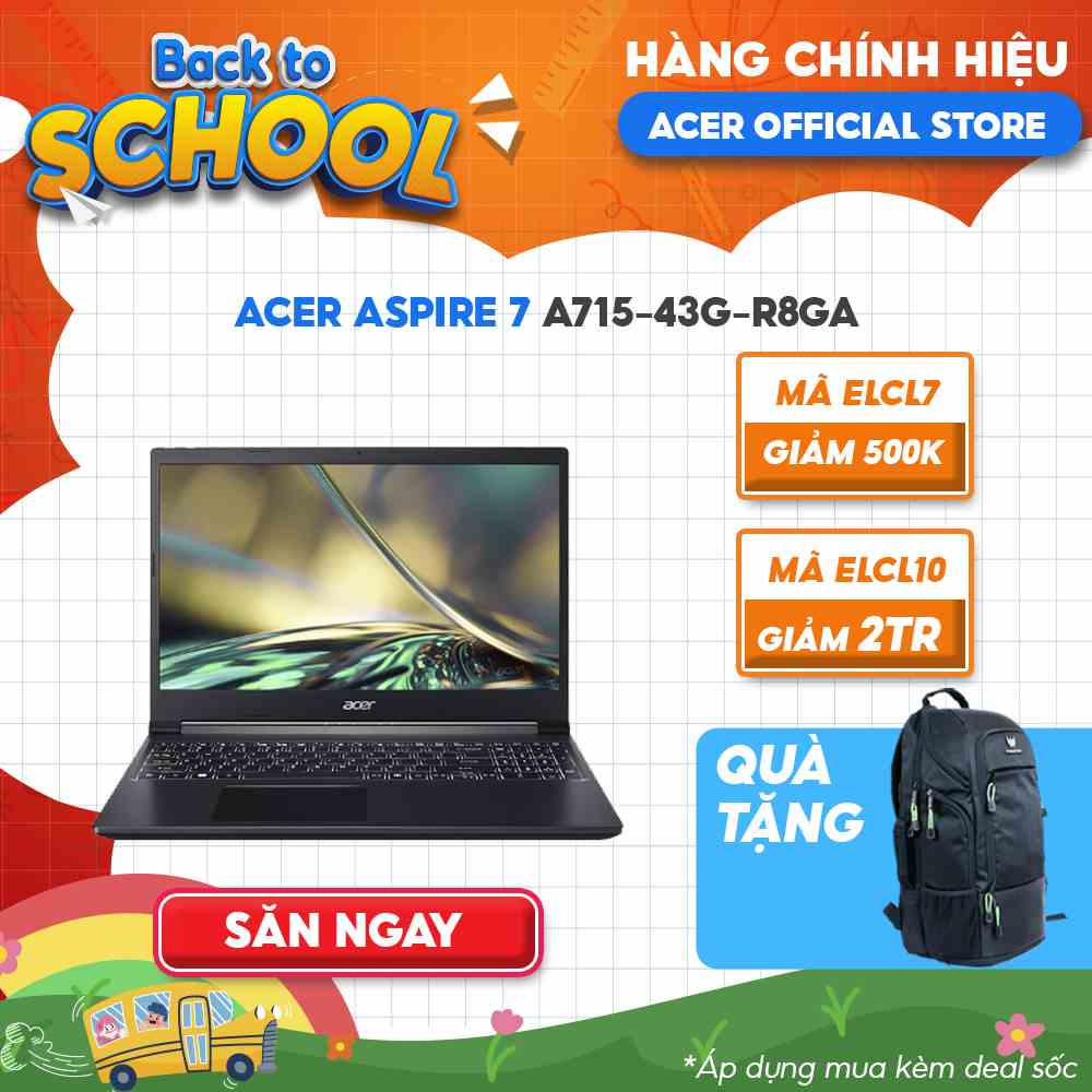 [Mã ELCL12 giảm 12% đơn 10TR] Laptop Acer Aspire 7 A715-43G-R8GA(R5-5625U|8GB|512GB|GeForce RTX3050 4GB|15.6 FHD144Hz