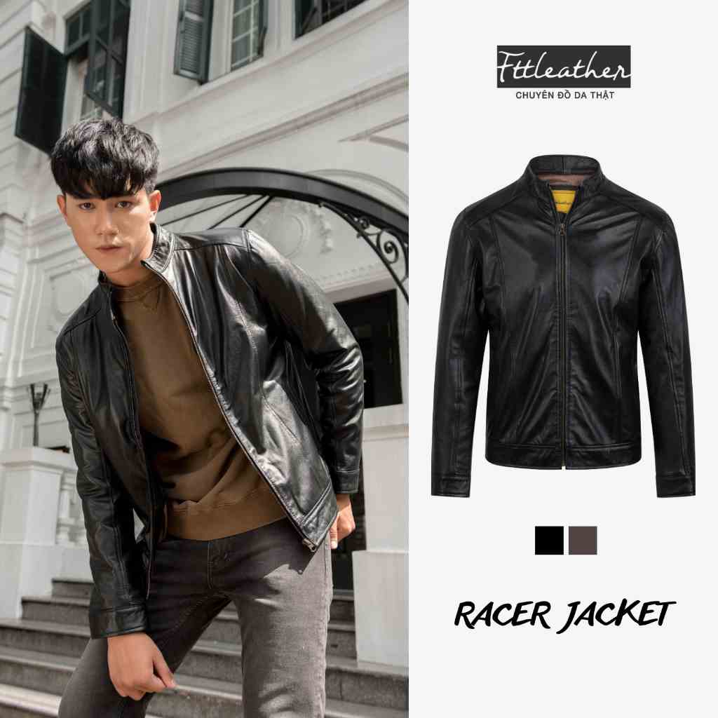 Áo da nam Ftt Leather Racer Jacket gân dọc 100% da bò cao cấp mã AD203B