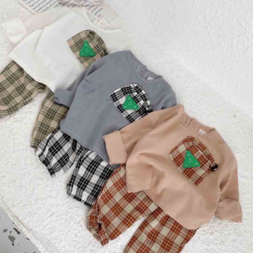 (8-18kg) Set Bộ Mặc Nhà Đi Chơi Cho Bé, Áo Dài Quần Kẻ Caro Sành Diệu Cho Bé Từ 8-18kg - Babi mama- BM04