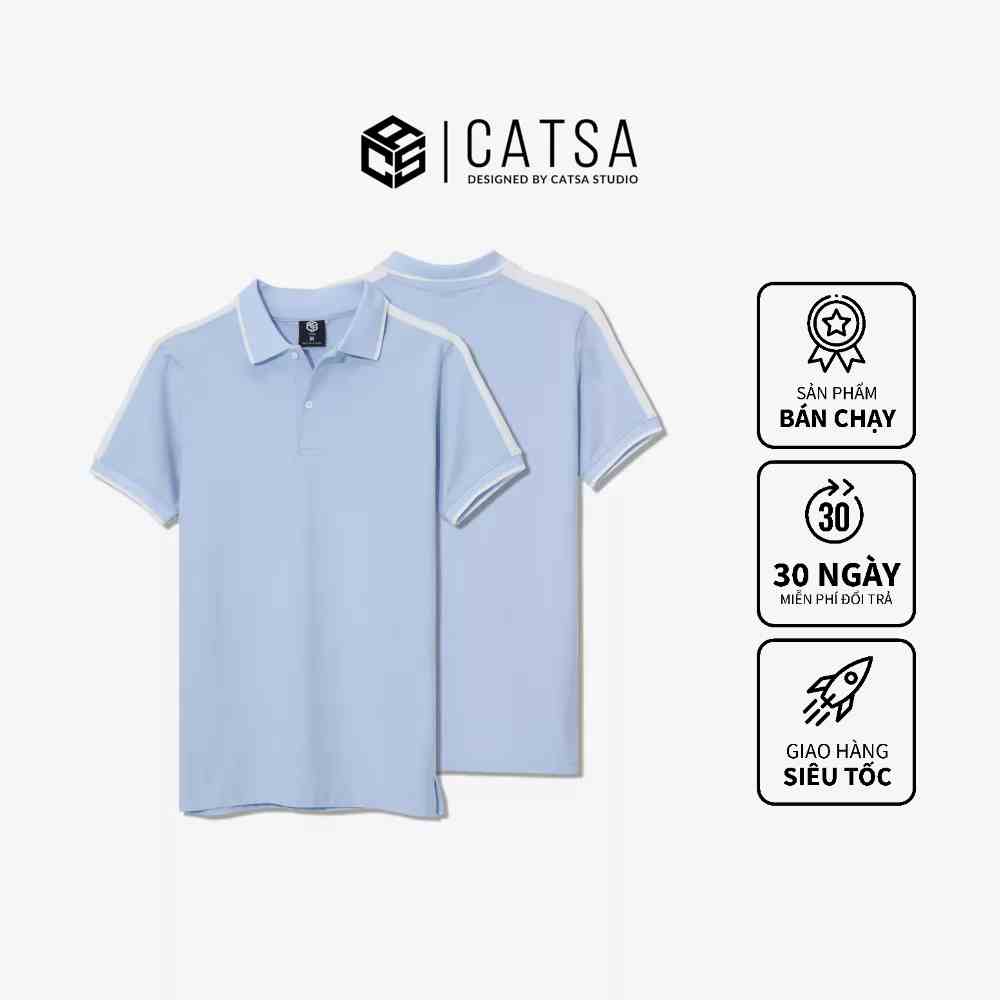 Áp polo nam xanh biển thun Cotton cao cấp, thoáng mát, thấm hút tốt CATSA ATP226