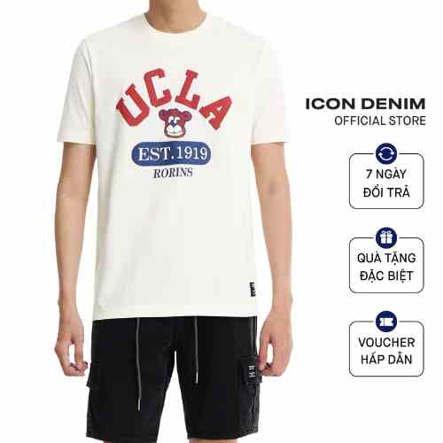 Áo Thun Nam Cổ Tròn ICON DENIM Form Regular In Hoạ Tiết Gấu UCLA Năng Động Trẻ Trung ATID0117