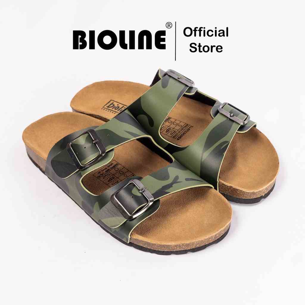 R01 - Dép Birrken Đế Trấu BIOLINE Official Quai Ngang Da PU Camo Rằn Ri Thiết Kế Unisex Nam Nữ