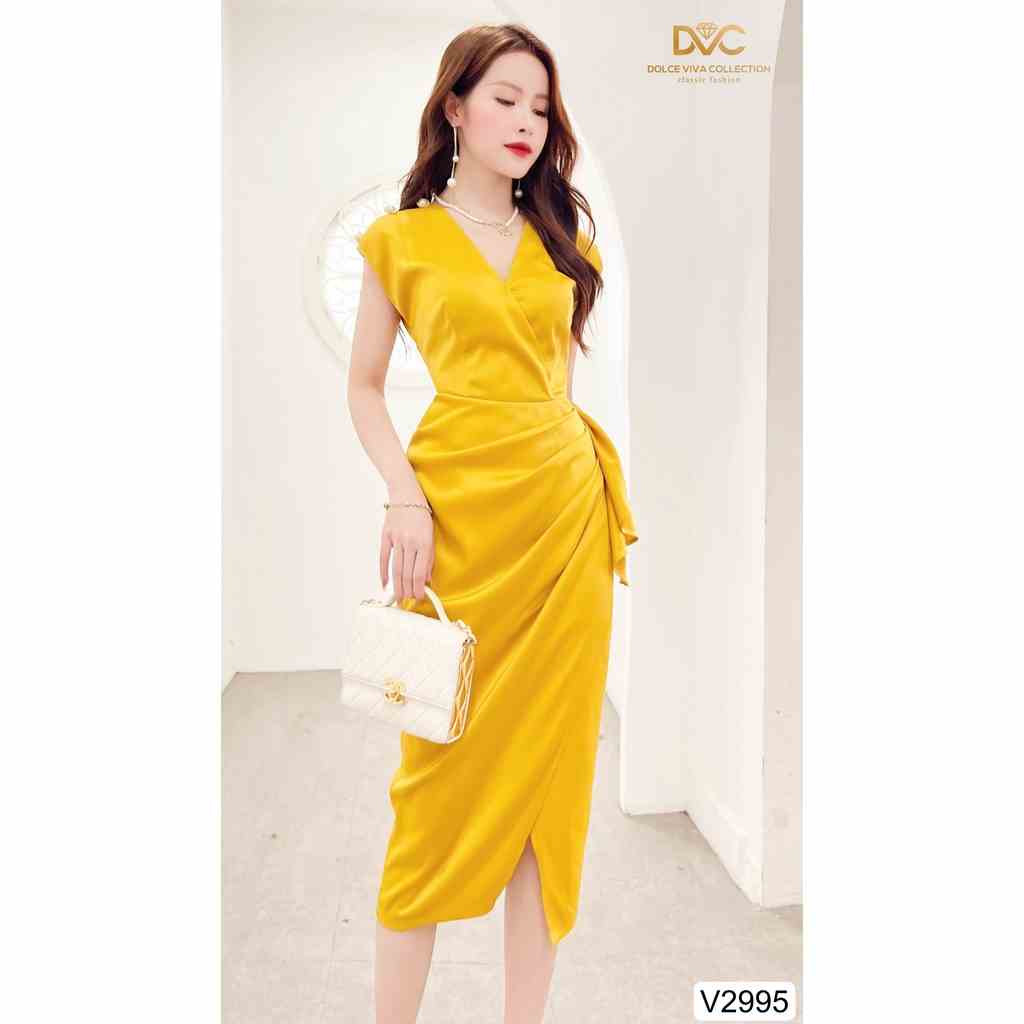 VÁY VÀNG CỔ V TAY DƠI V2995- DOLCE VIVA COLLECTION