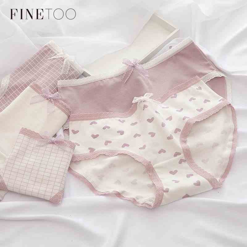 FINETOO Quần Lót Cotton Họa Tiết Trái Tim Dễ Thương Cho Nữ