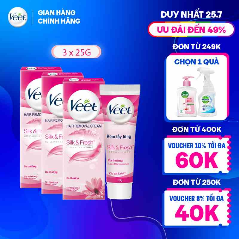 Bộ 3 Kem tẩy lông cho da thường Veet Silk Fresh 25g/tuýp