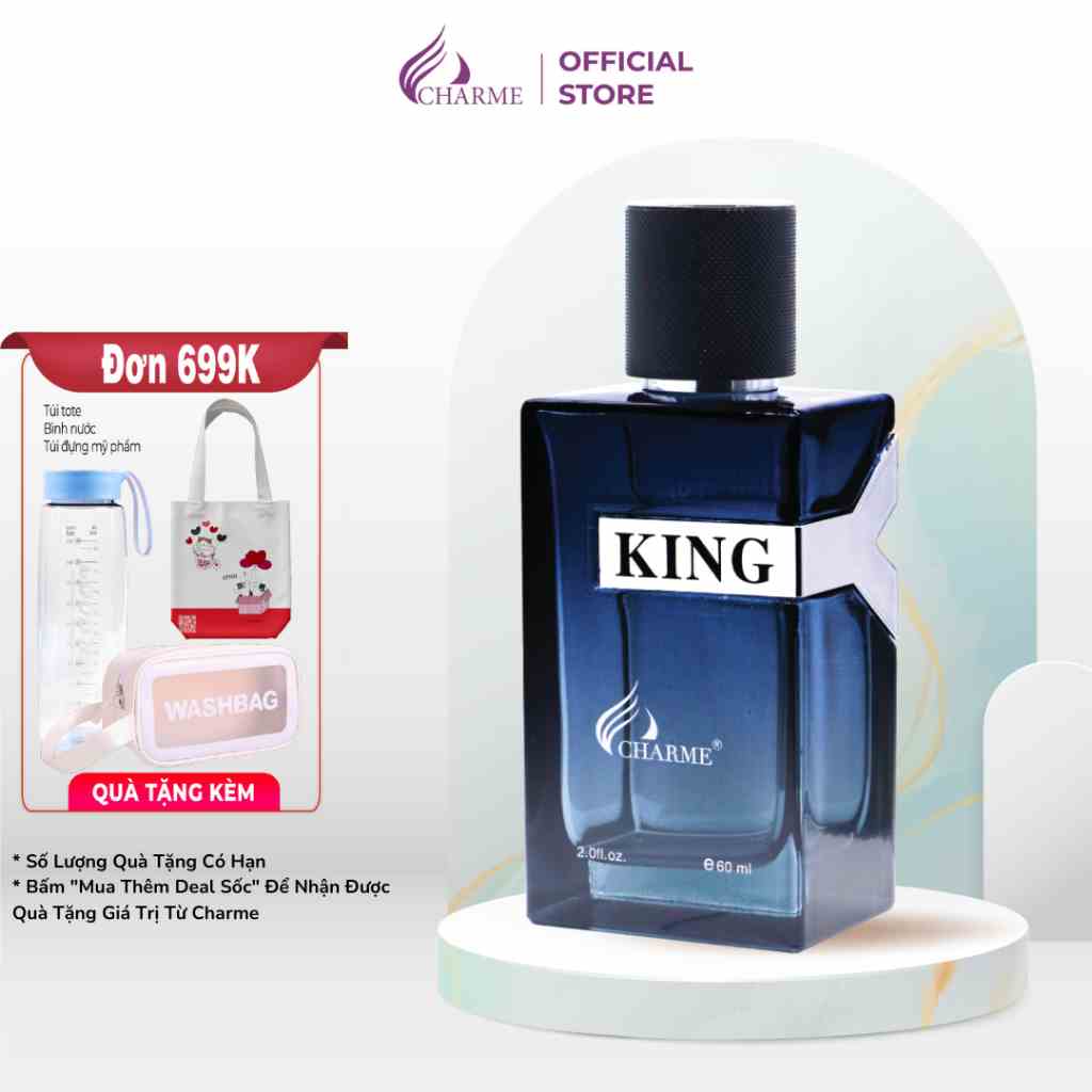 Nước hoa nam Charme King chính hãng lưu hương thơm lâu 7-12 tiếng hương gỗ đầy lôi cuốn 60ml