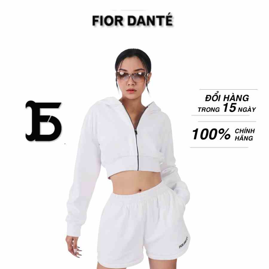 Set Quần Short + Áo Khoác Thể Thao Nữ FIOR DANTÉ 100% Cotton Mềm Mại, Thoáng Mát, Không Xù Màu Trắng