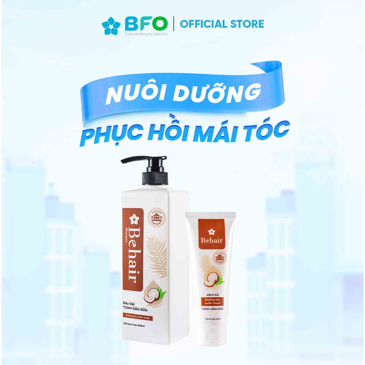 Dầu Gội Xả BFO Tinh Dầu Dừa Cân Bằng Dưỡng Chất Giúp Kích Thích Mọc Tóc Nhanh Hơn Dung Tích 800ml