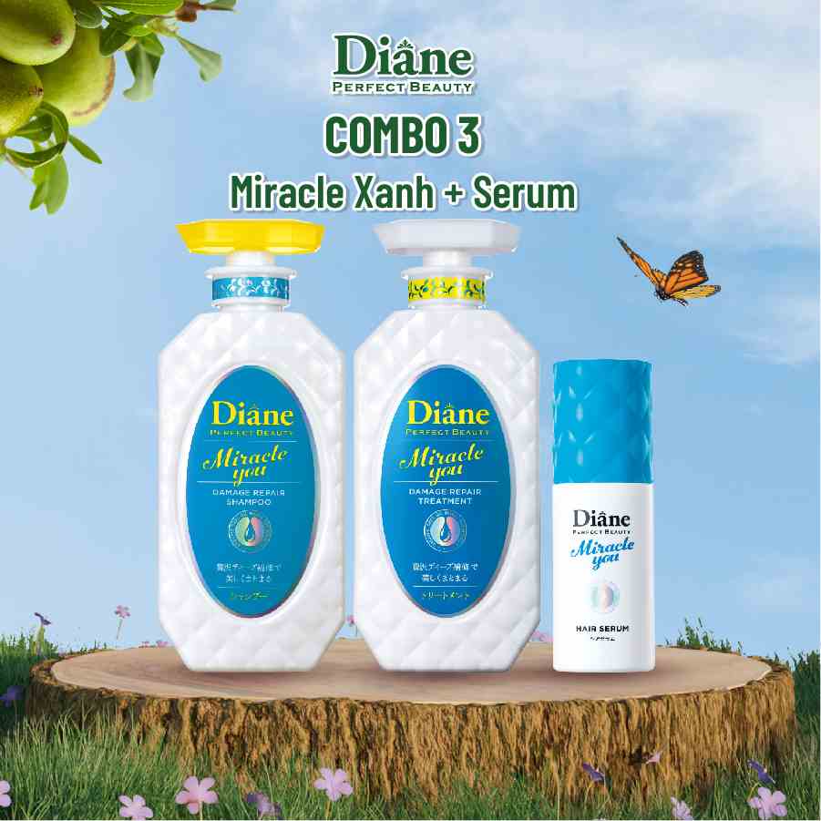 Combo 3 Dầu gội xả + Serum phục hồi hư tổn dành cho tóc nhuộm tẩy Diane Miracle You Damage Repair & Treatment 450ml*2