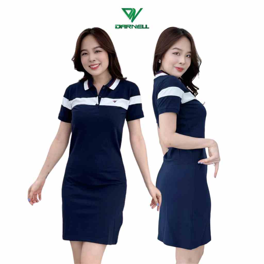 Váy polo nữ DARNELL kẻ ngang tím than chất cotton cao cấp V01