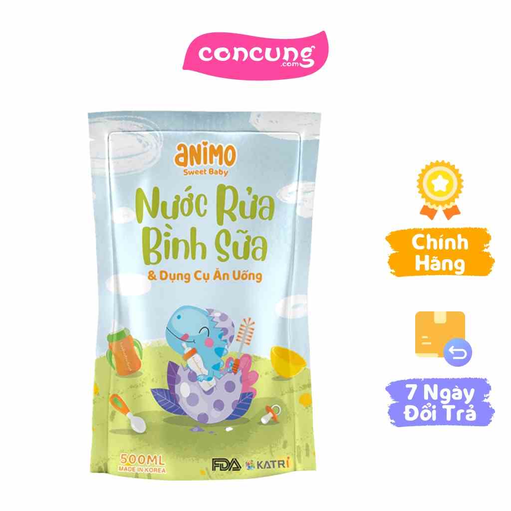 Nước rửa bình sữa kháng khuẩn Animo túi 500ml - Xanh da trời