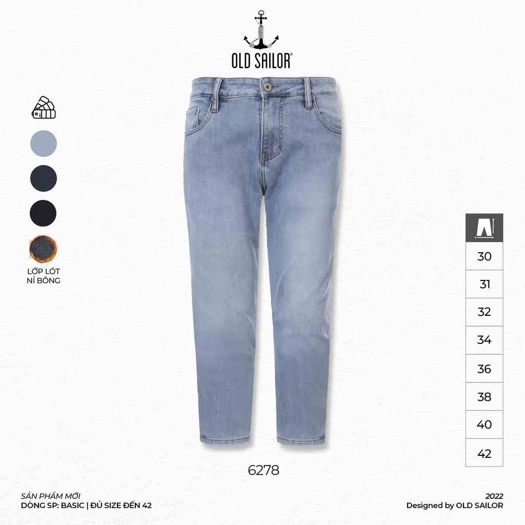 Quần Jean Xanh Trơn OLD SAILOR Chất Vải Denim Có Lót Bông Cao Cấp Co Giãn Thoải Mái Bigsize