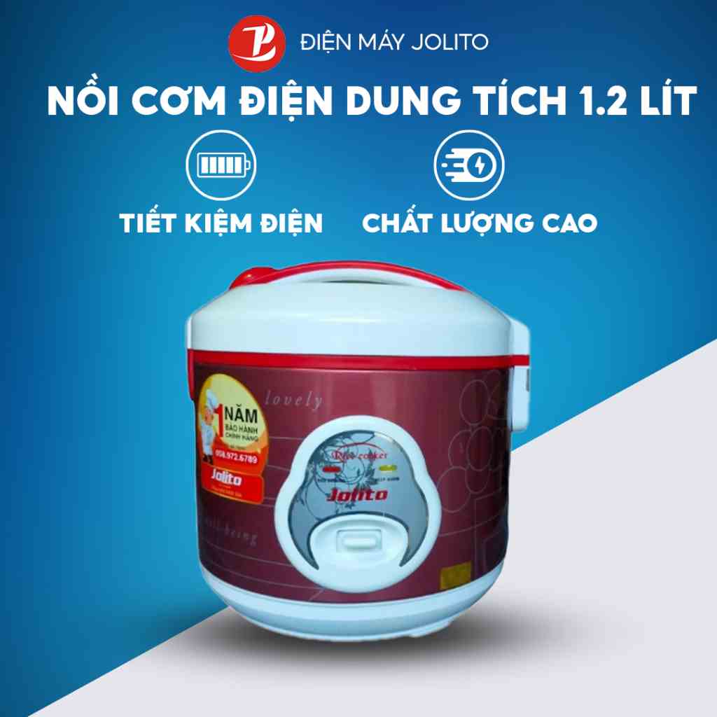 [Mã BMLTA35 giảm đến 35K đơn 99K] Nồi cơm điện Jolito J1.2R dung tích 1.2L màu trắng đỏ, nấu cơm ngon công nghệ Nhật Bản