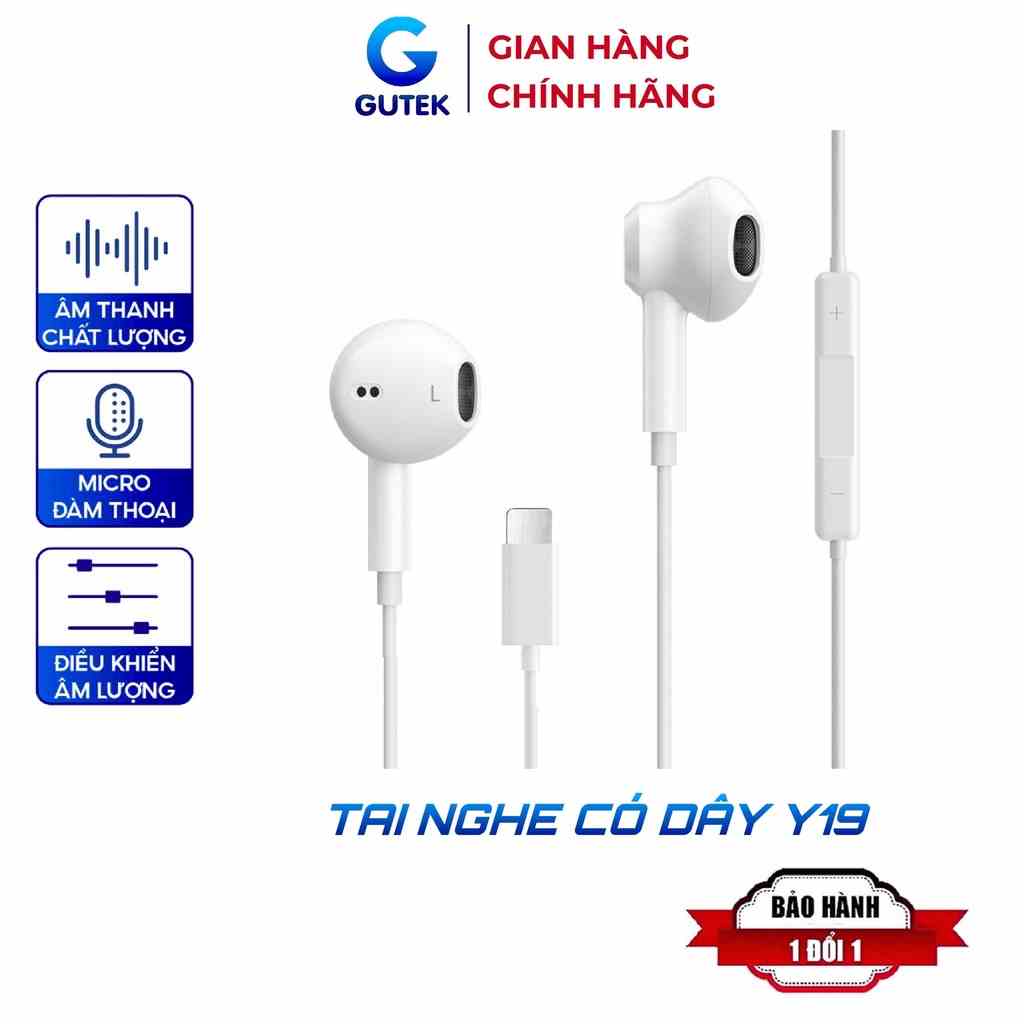 Tai nghe có dây nhét tai cho điện thoại có micro đàm thoại cổng jack cắm ip Type-C âm thanh HIFI - Gutek Y19