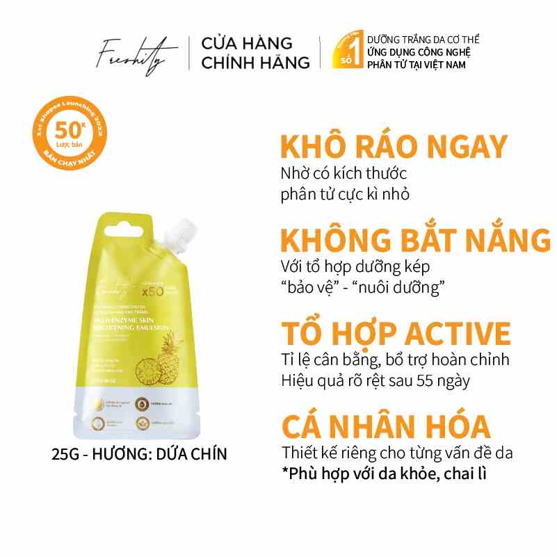 Sữa dưỡng ủ trắng chiết xuất từ dứa Freshity 25gr cho da có tone da vàng khó trắng