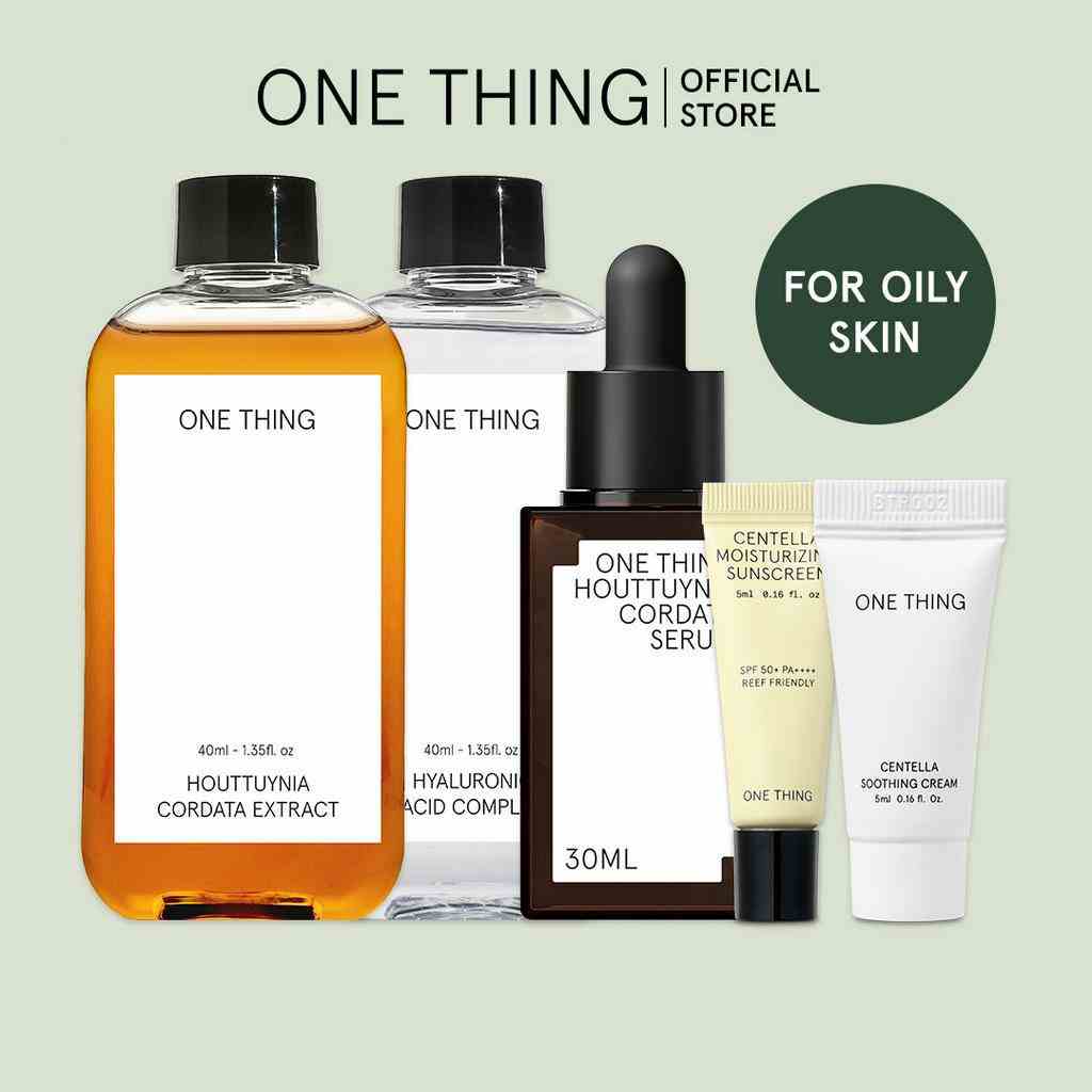 Set 5 mỹ phẩm ONE THING Houttuynia Cordata 40ml Hyaluronic Acid 40ml serum 30ml kem chống nắng 5ml kem làm dịu da 5ml