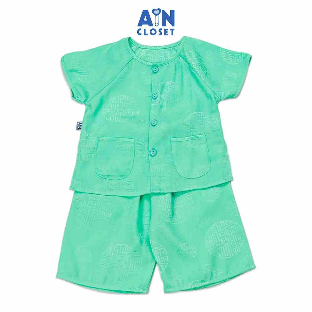 Bộ quần áo bà ba lửng unisex cho bé hoa văn Cổ Trang gấm Xanh ngọc - AICDBTIHEI1A - AIN Closet