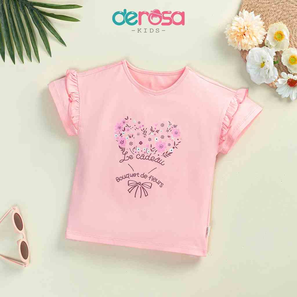 Áo cộc tay bé gái màu hè DEROSA KIDS chất liệu cotton từ 2 đến 6 tuổi DSK23-039