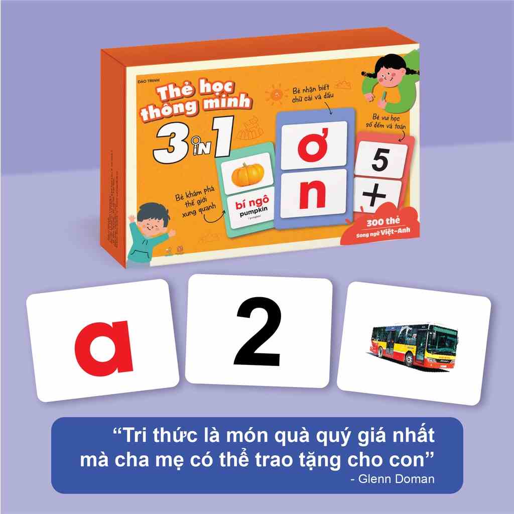 [Mã BMTTC60K giảm đến 60K đơn 50K] Flashcard cho bé - Bộ 3 trong 1 - 300 thẻ học thông minh Glenn Doman TNBOOKS