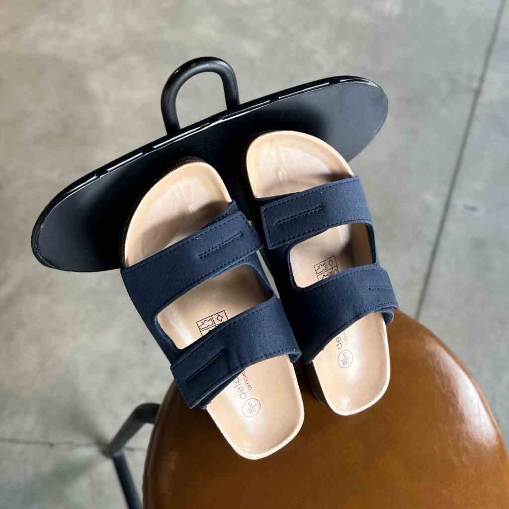 Dép Birken  đế trấu nam 2 quai ngang Detaunisex lót si kem - DETA25X