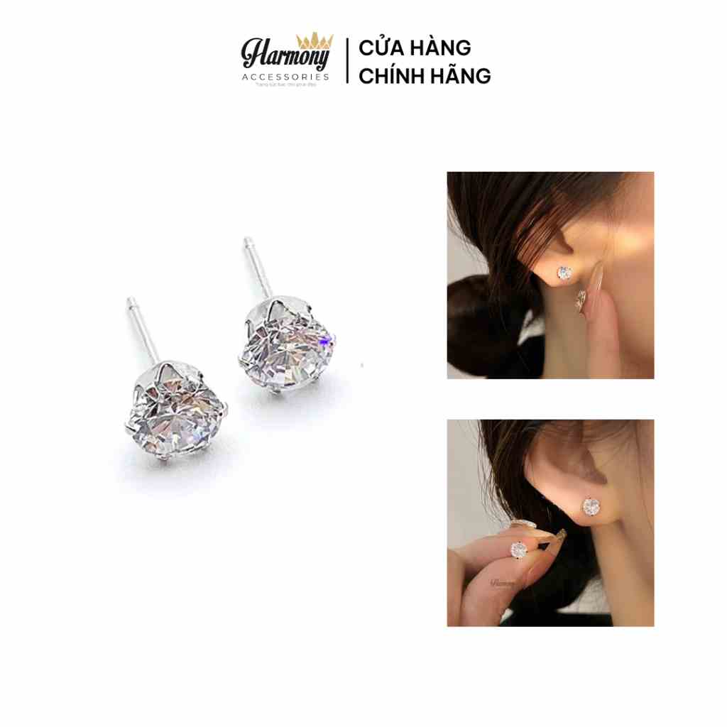 Khuyên tai bạc bông nữ nụ đá tròn lấp lánh chốt thẳng Ciara | HARMONY ACCESSORIES K296