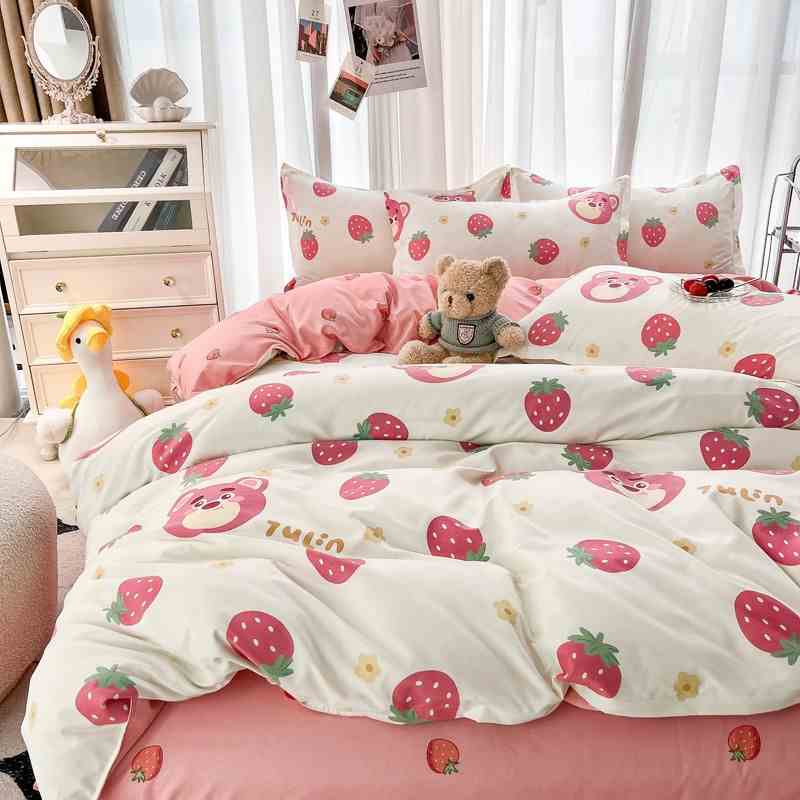 Bộ chăn ga gối cao cấp ETAMI cotton gấu lotso dâu cute miễn phí bo chun drap giường ga trải giường(chưa kèm ruột)