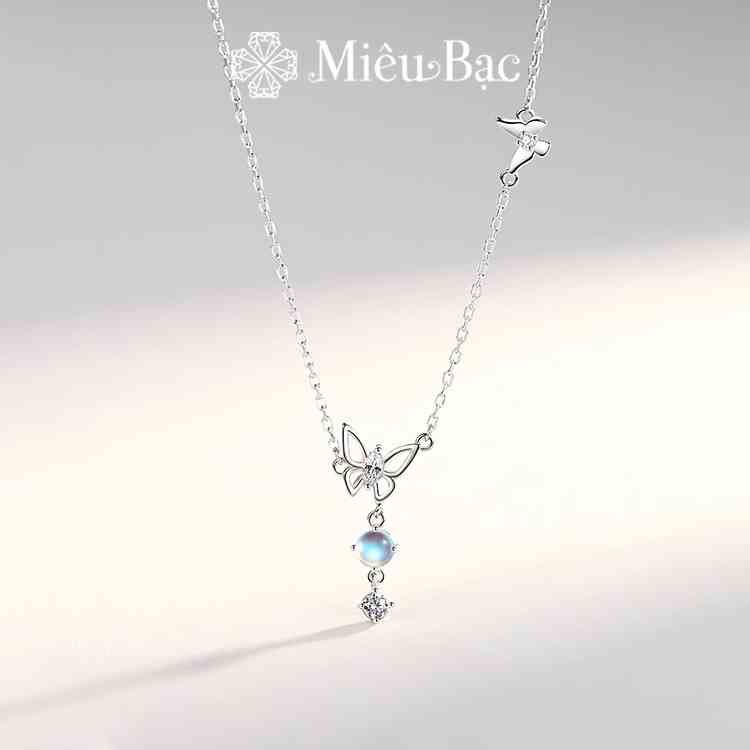 Dây chuyền bạc nữ Miêu Bạc hồ điệp dễ thương đá mặt trăng moonstone chất liệu s925 phụ kiện trang sức nữ MD34