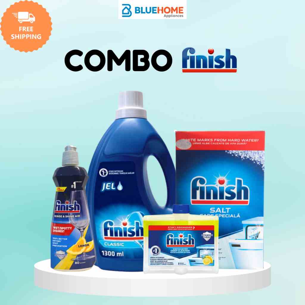 Combo Finish: Gel Finish Classic 1300ml + Muối 1.5kg + Bóng 400ml + Dung dịch vệ sinh 250ml