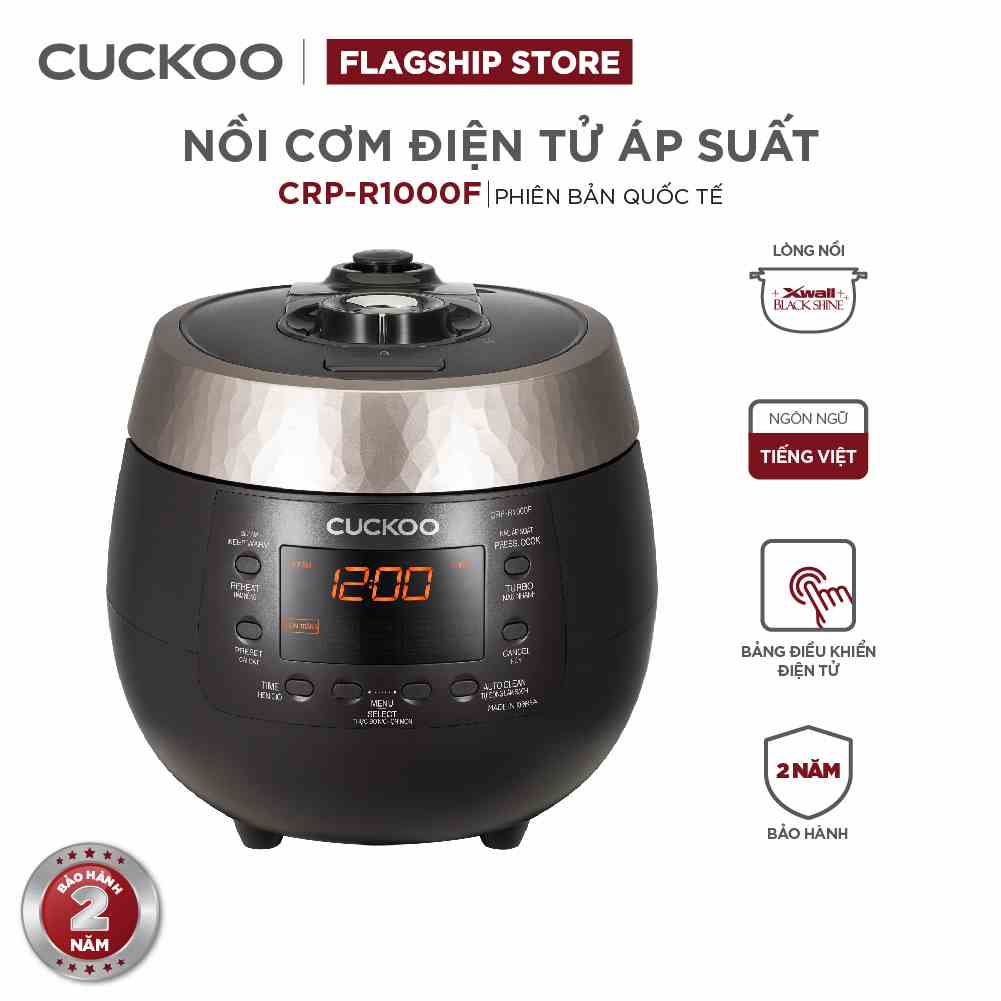 Nồi cơm điện tử áp suất Cuckoo 1.8 lít CRP-R1000F màu đen - lòng nồi chống dính cao cấp phủ Xwall Diamond- Bản Quốc Tế