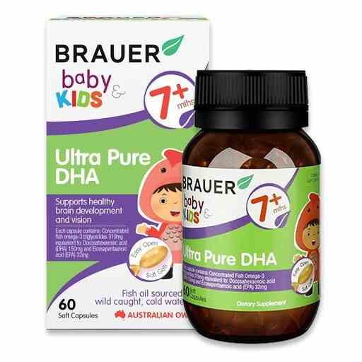 Viên uống DHA cho bé Brauer Ultra Pure DHA tinh khiết cho trẻ từ 7 tháng trở lên hộp 60 viên