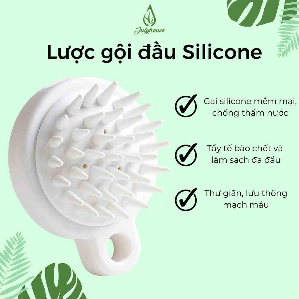 Lược gội đầu Julyhouse làm sạch da đầu màu trắng chất liệu Silicone mềm