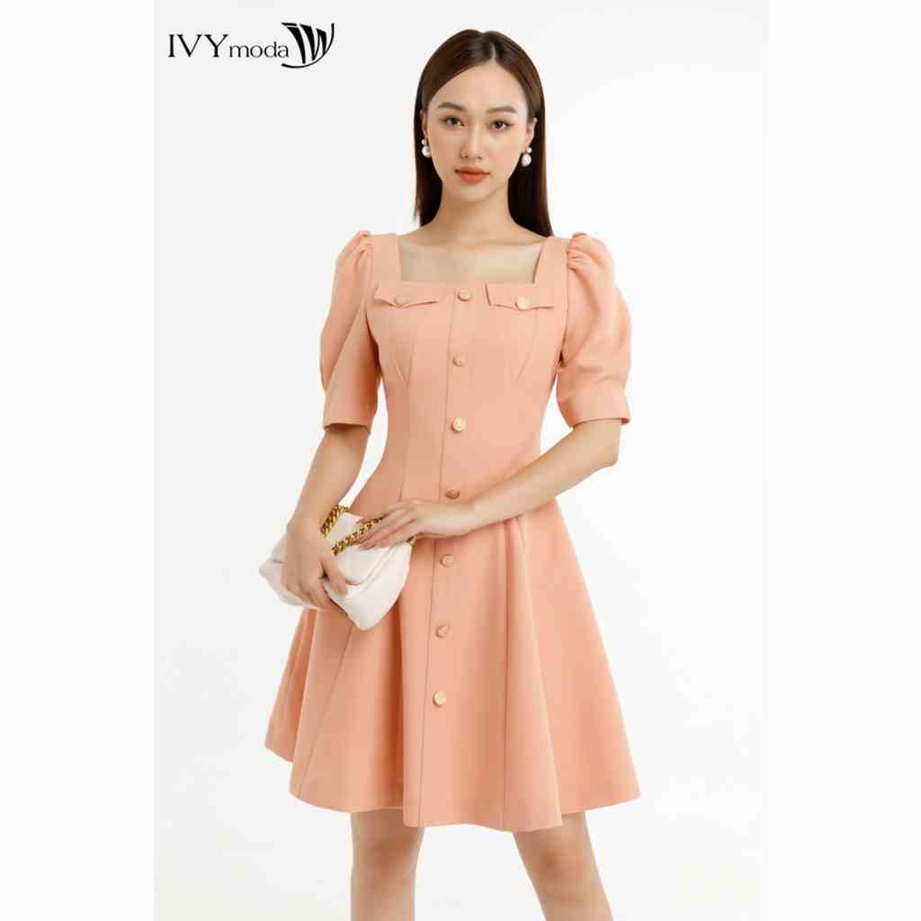 Đầm xòe phối khuy IVY moda MS 48M7783