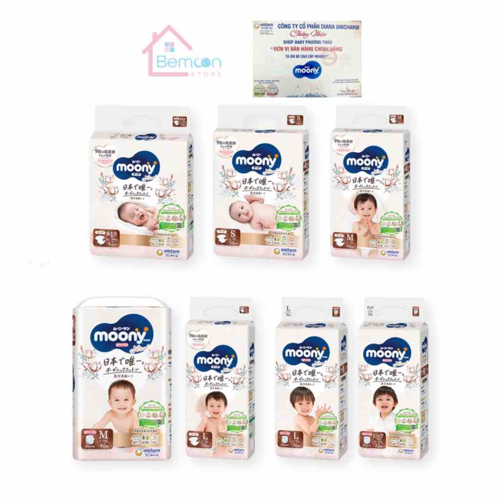 Bỉm Dán/Quần Moony Trắng Natural Nội Địa Nhật NB62/S58/M46/L36/XL32 - Chính Hãng Diana Unicharm