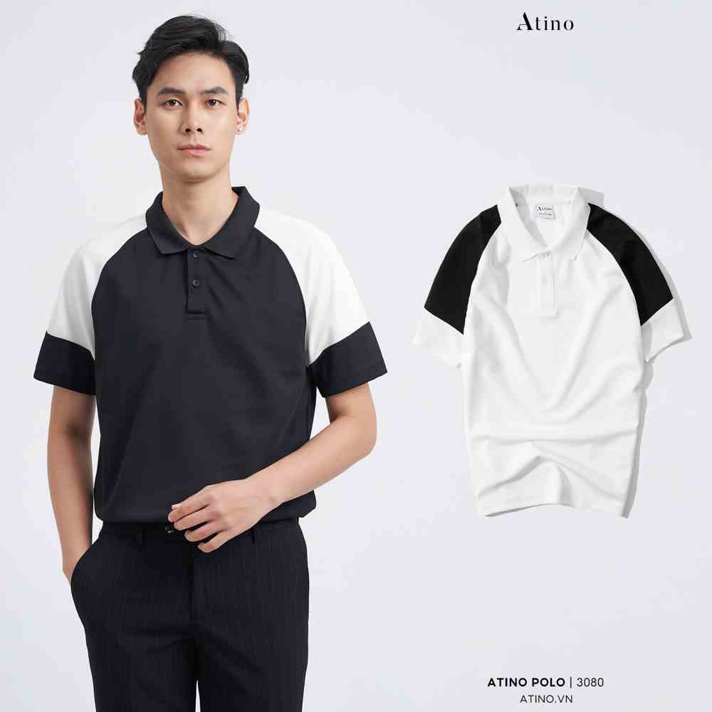 Áo Polo Nam Phối Tay Áo ATINO Chất Liệu Cotton Cá Sấu Thoáng Mát Form Regular PL2.3080